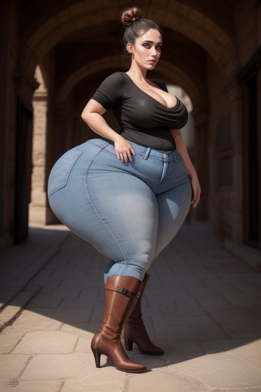 Hyper Bottom Heavy, Long Voluminous Hair, Hair Bun AI Porn