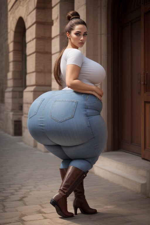 Wide Saddlebag Hips, Карие Глаза, Gigantic Ass ИИ порно