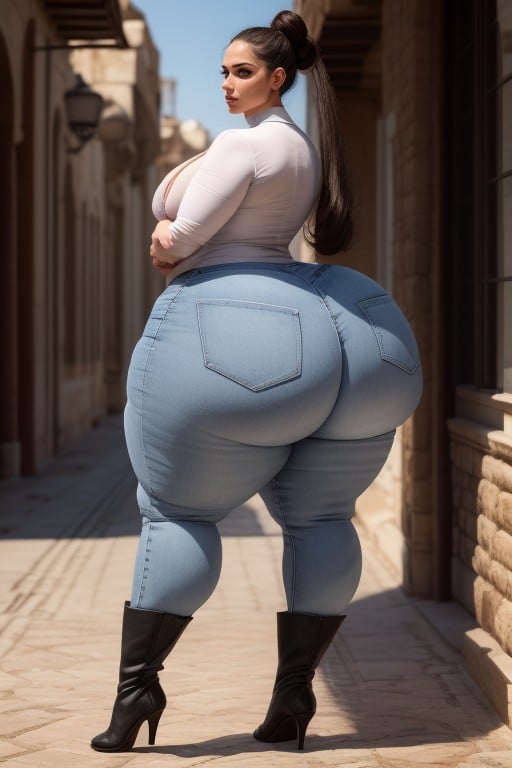 Big Hair Bun, Double Wide Hips, Wide Curvaceous Ass AI Porn