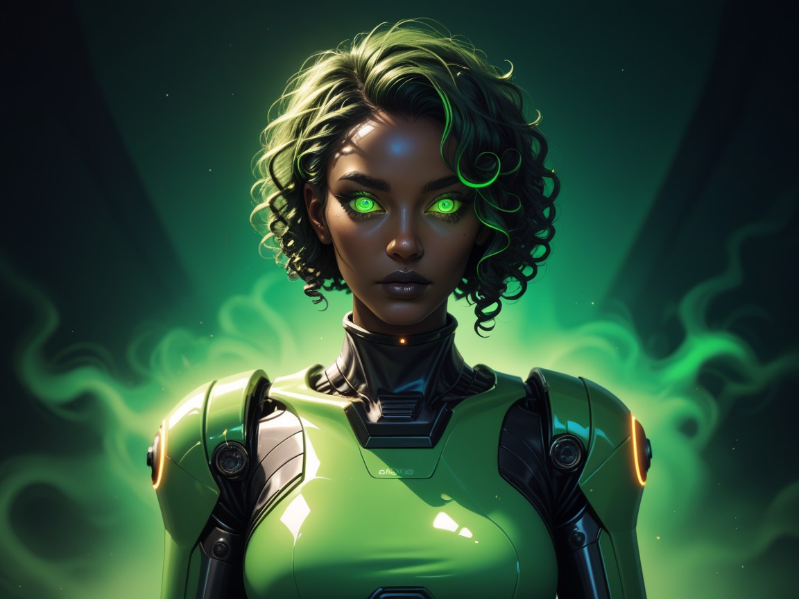 Green Eyes, Green Hair, Glowing Eyes AI Porn