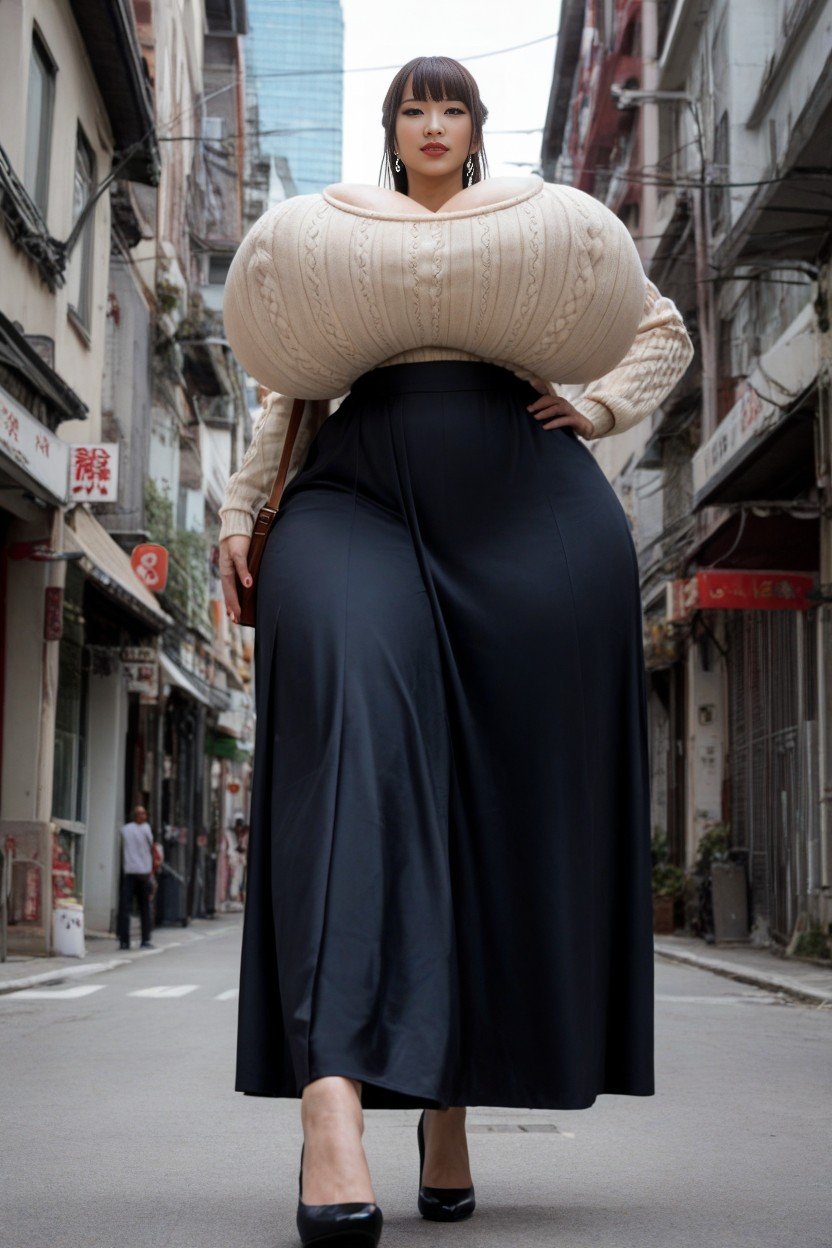 腰部鏡頭, Giant Insane Massive Gigantic Breasts, Shaking Her Body人妖AI色情