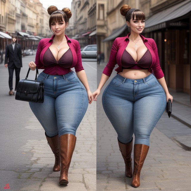 Wide Angle, Multiethnic Woman, Jeans AI Porn