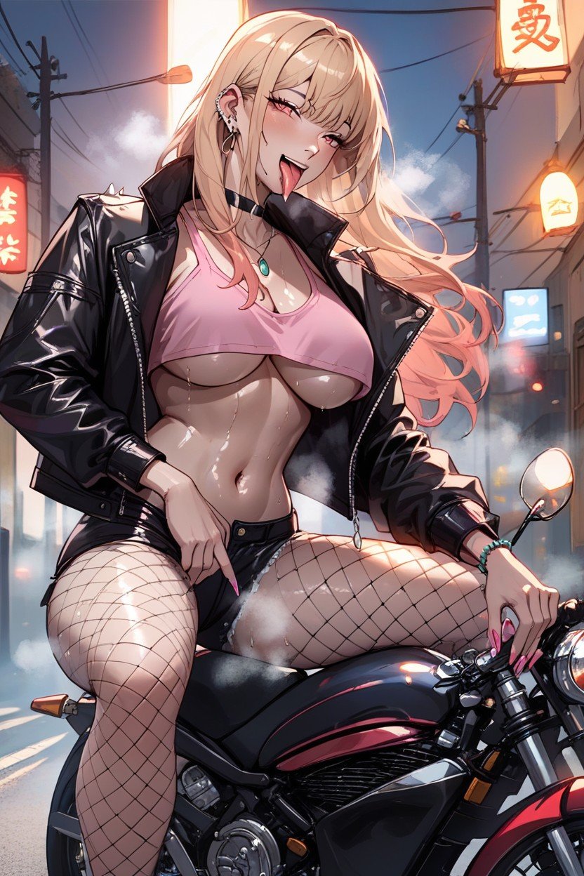 Fishnets, Pink Crop Top, Street Hentai AI Porn