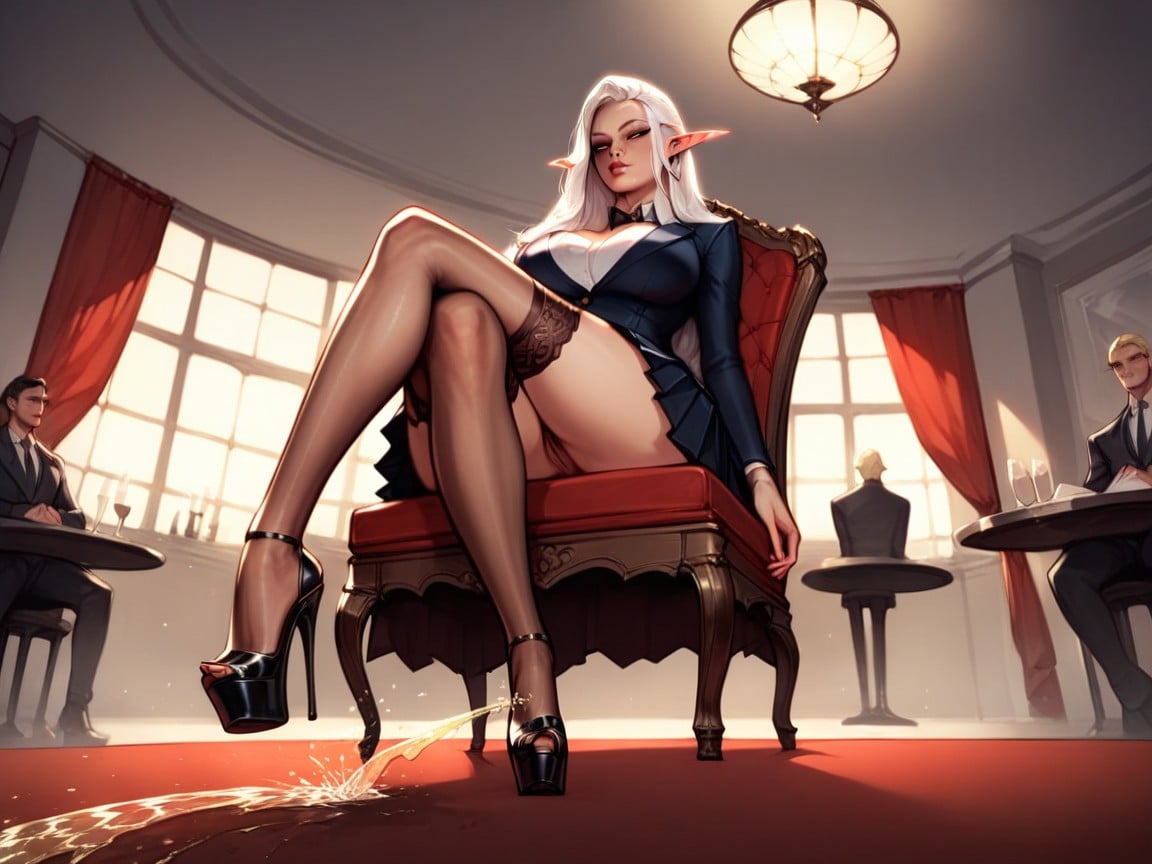 Long Beautiful Legs, Hyper Long White Hair, Nylons StockingsPorno AI