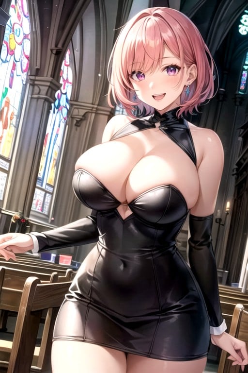 Church, Pixie Cut, Pink Eyes Hentai AI Porn