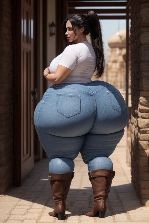 Wide Hips, Hyper Ass, Pelo NegroPorno AI