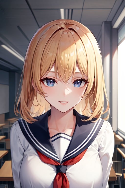 Grinning, Blonde Hair, Classroom AI Porn