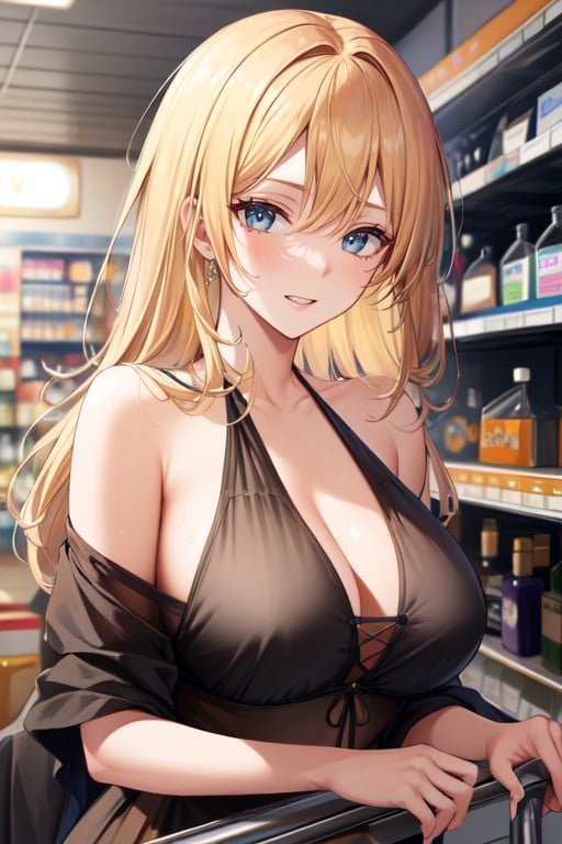 Convenience Store, Blonde Hair, Halloween AI Porn