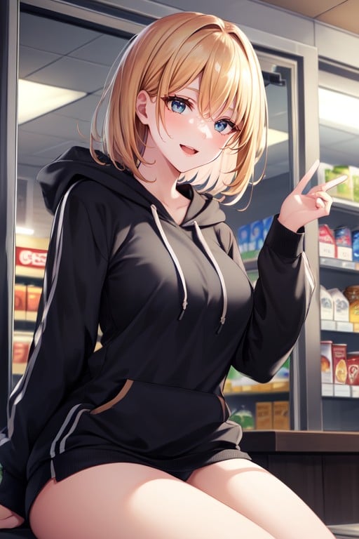 Convenience Store, Blonde Hair, Hoodie AI Porn