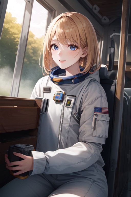 Space Suit, Happy, Blonde Hair AI Porn