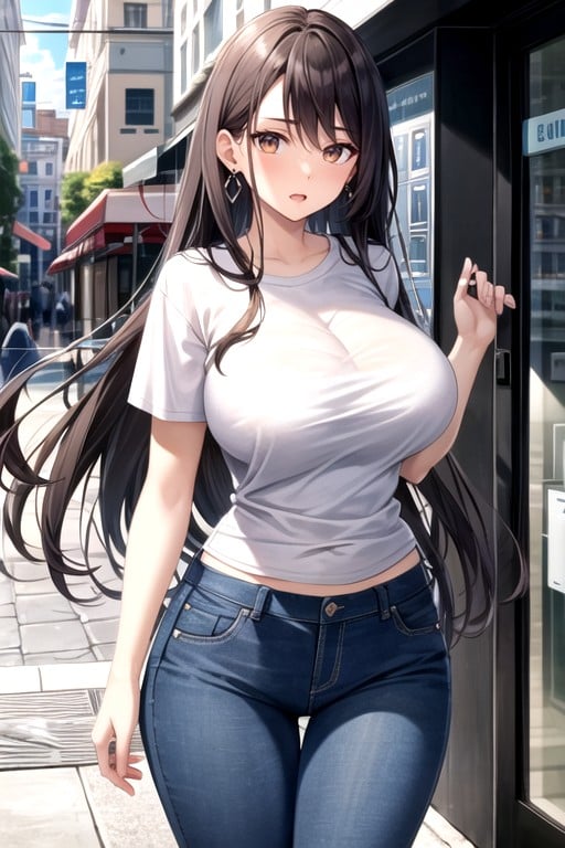 苗條, Long Black Hair, 城市AI黃片