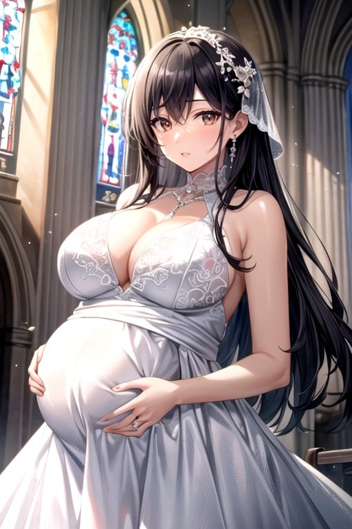 Brown Eyes, Wedding Dress, At Cathedral Hentai AI Porn