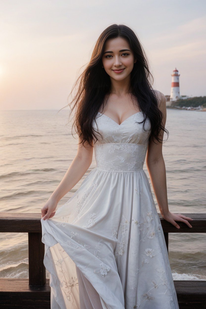 Wind Blowing Dress, 검은색, Wind Blowing HairAI 포르노