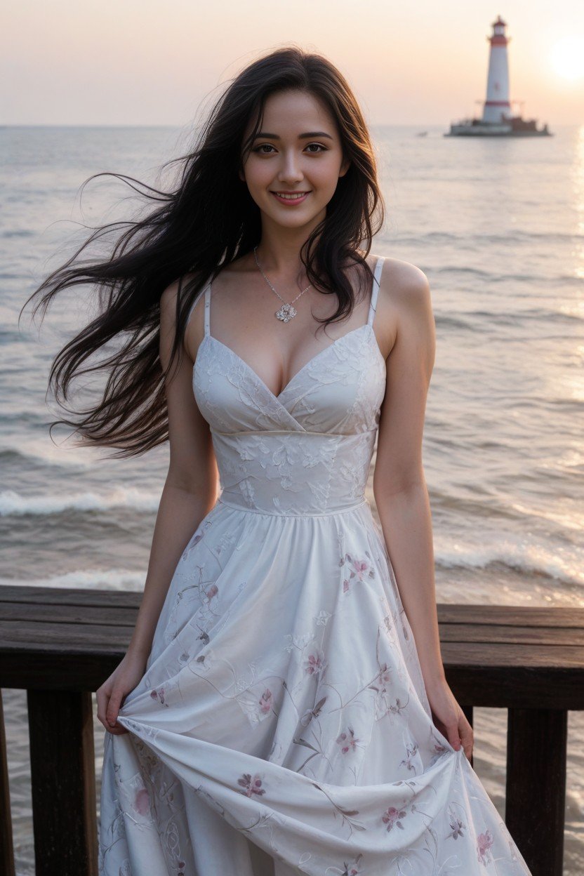 Wind Blowing Hair, Sea In The Background, Natural人妖AI色情