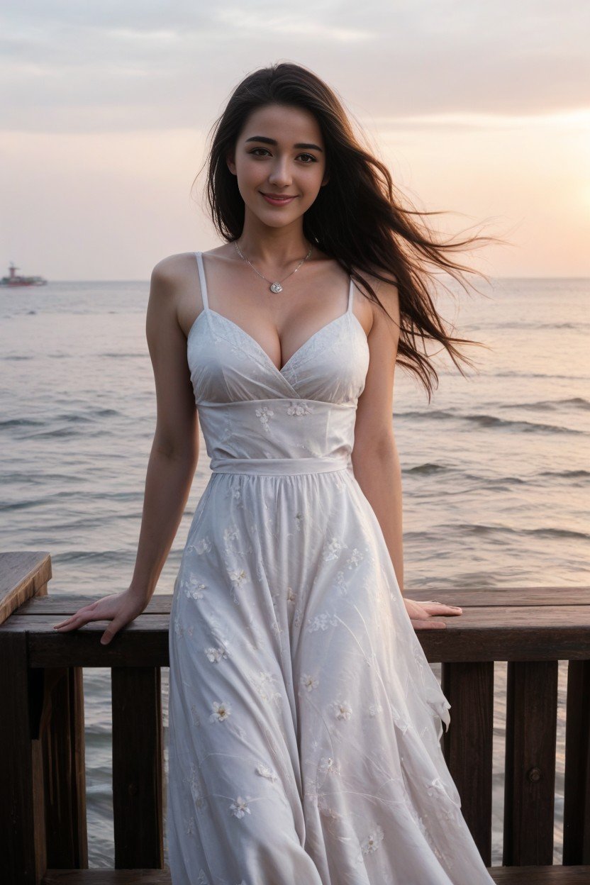 Most Beautiful Woman, Trying To Pull Dress Down With Hand, Strong Wind BlowingAI黄片