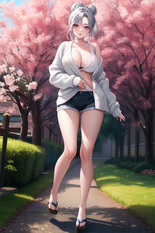 フルボディ, White Sweater, Rounded BreastsAIポルノ