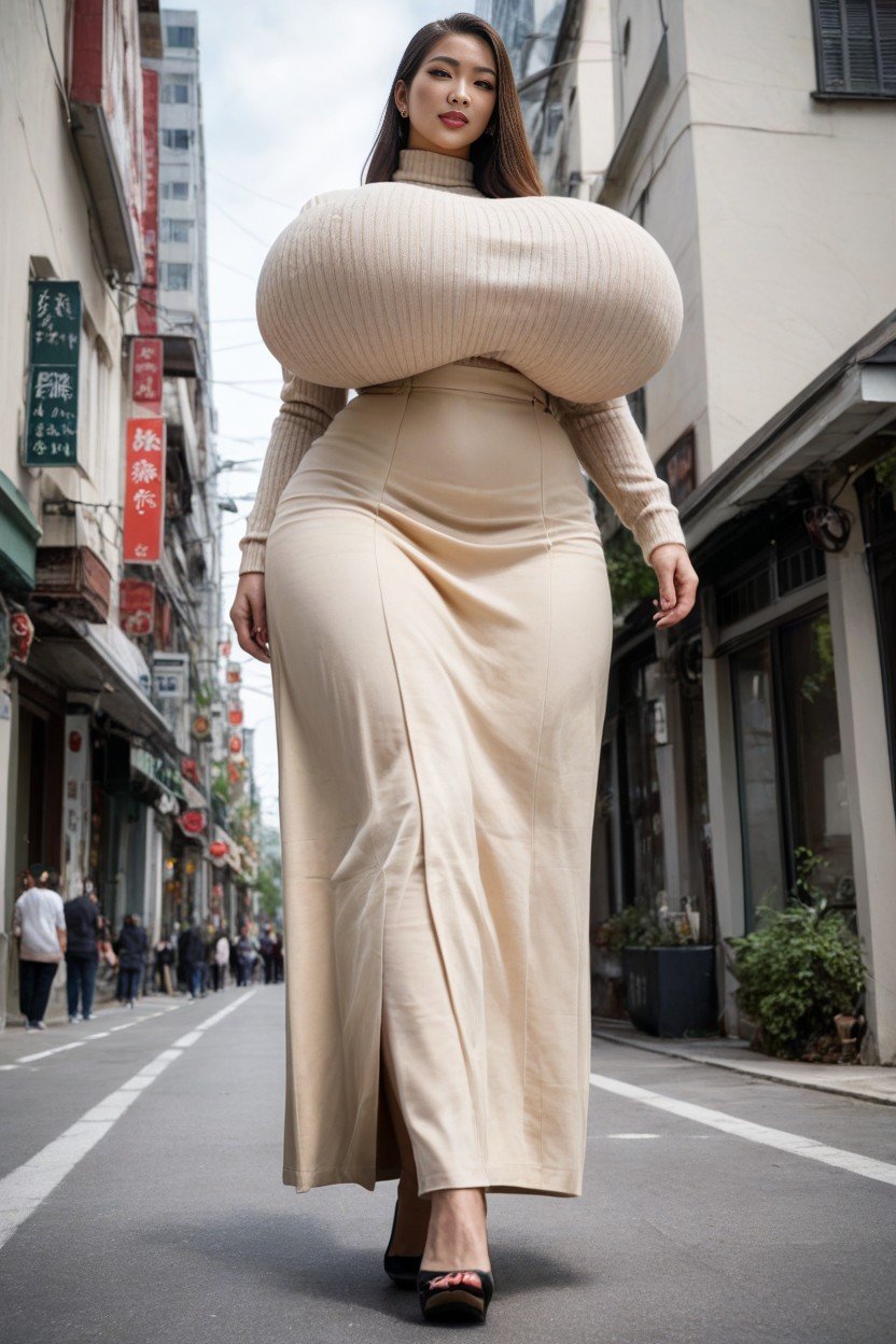 Disproportionately Huge Breasts, Asiática, 1 PersonaPorno AI