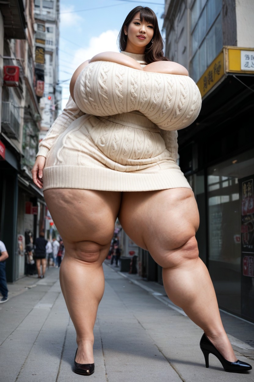 Veiny Breasts, Walking Down The Tokyo Street, Disproportionately Huge Breasts AI Porn
