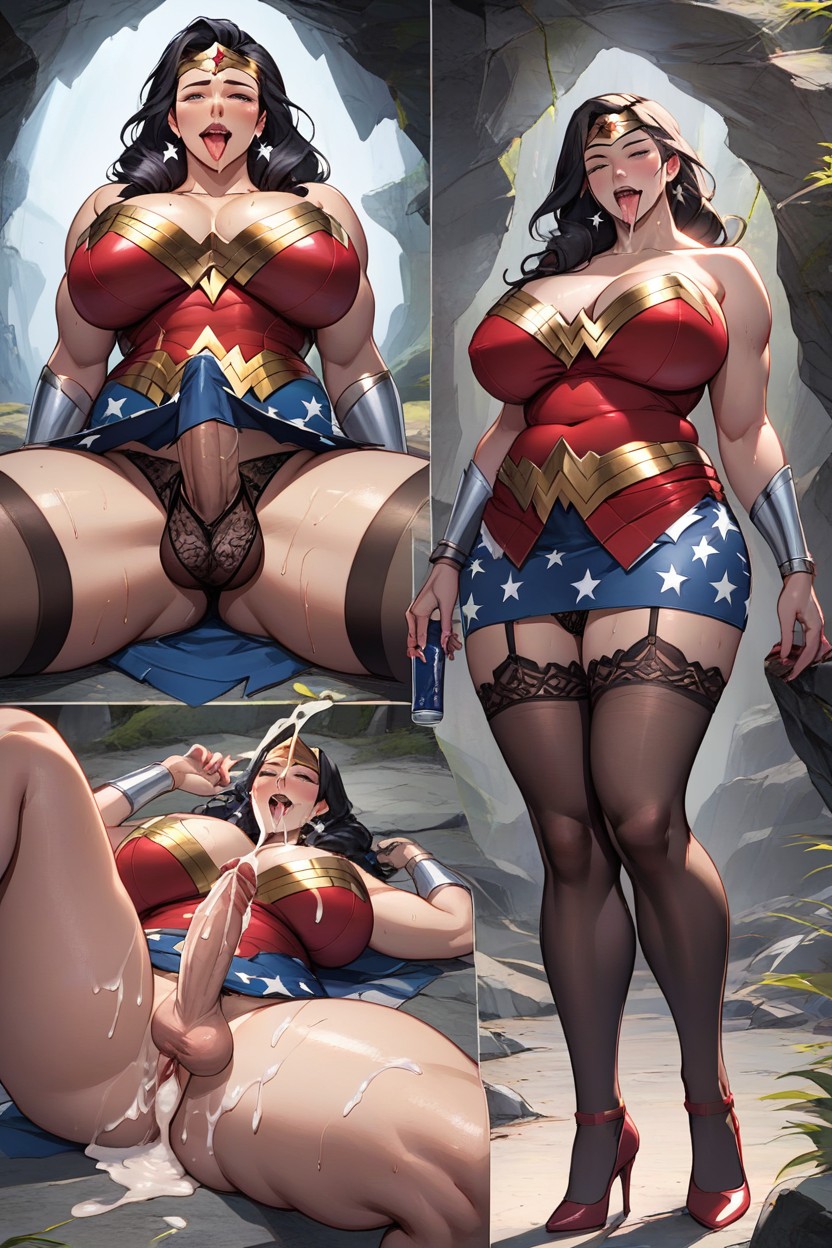 Futanari Wonder Woman, Full Body Image, Múltiples VistasPorno AI Furry