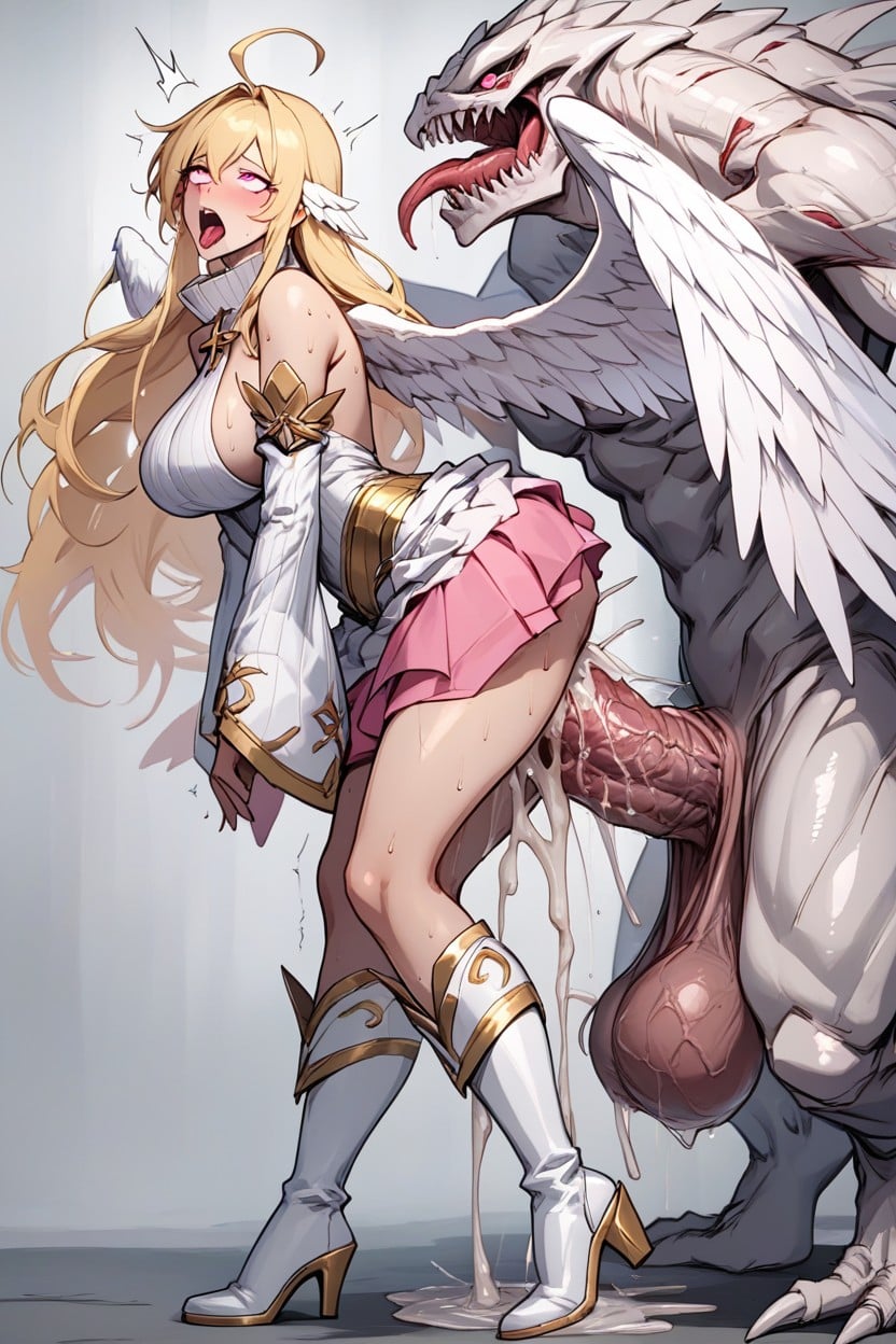 Blonde Hair With Pink On End, Angel Wings, Blonde Hair Hentai AI Porn