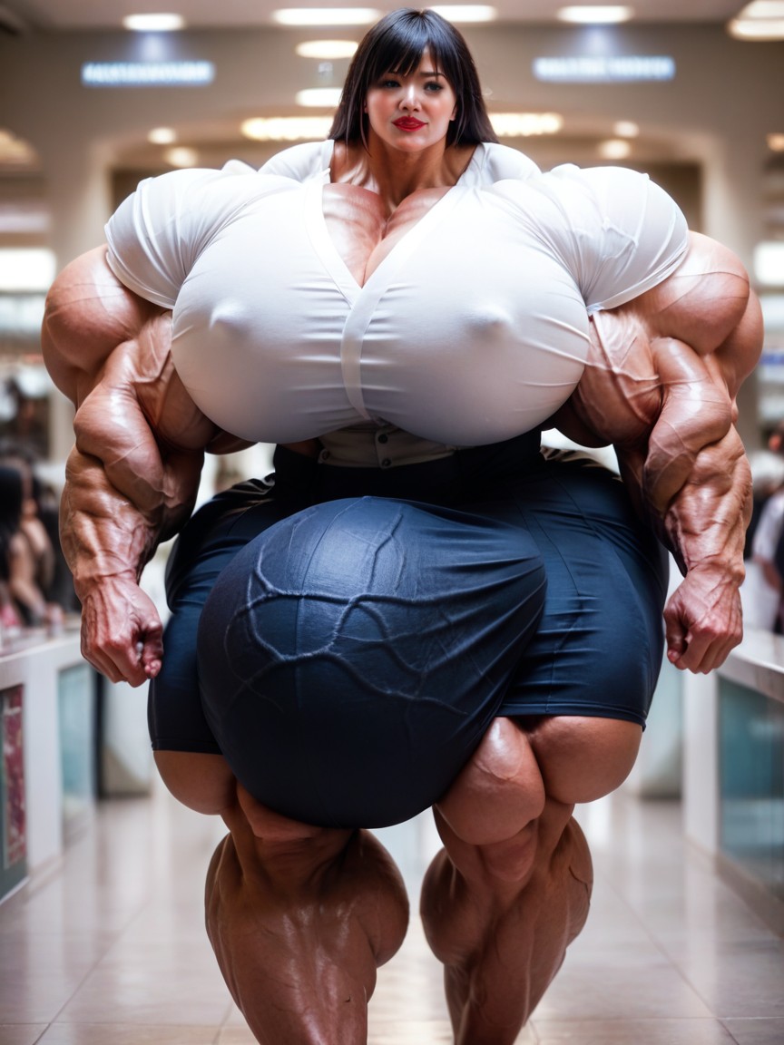 Heels, Black Eyes, Hyper Gigantic Massive Muscles Japanese Woman Shemale AI Porn