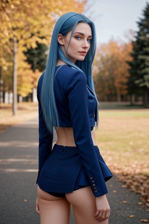 Russian, Long Blue Hair, 꼬리 코트AI 포르노