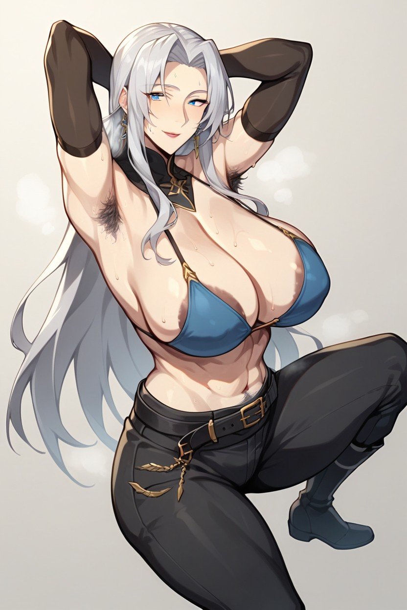 Background Is An Alternate World Fantasy Grassland, Silver Hair, Thick ArmsPorno AI Hentai