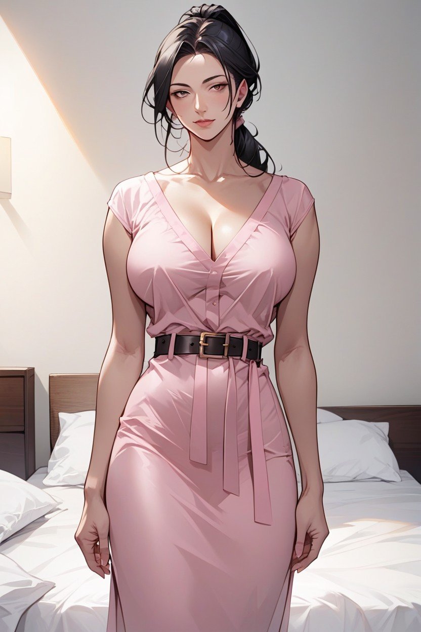 "pink Loose Home Dress Cami Style Bands And Skirt Without Belt", 腰部鏡頭, Black Hair Loose Ponytail NumberAI獸人黃片