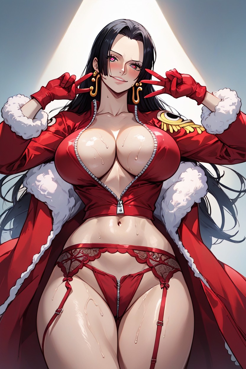 Unzip All The Zippers On The Red Coat With White Fur, Bouncing Breasts, Fur Coat Hentai AI Porn