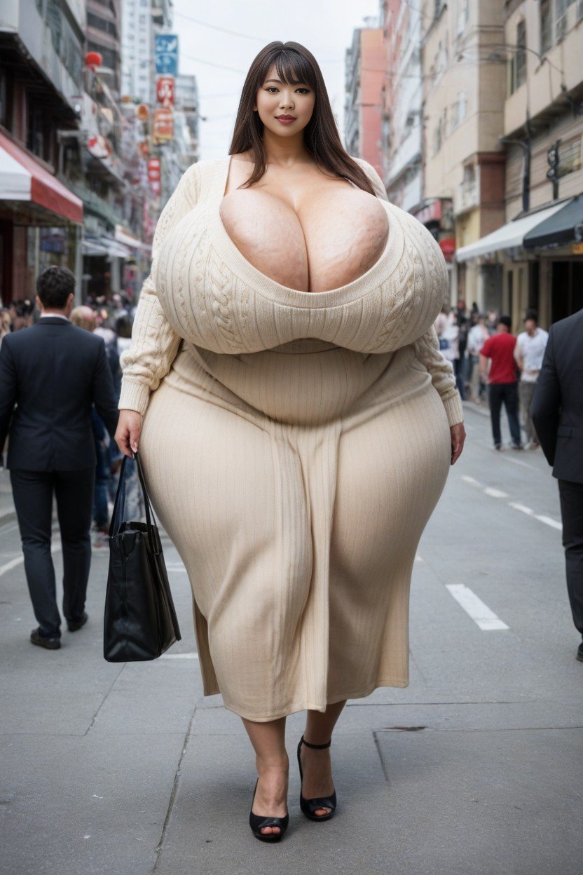 Disproportionately Huge Breasts, Extreme Hyper Breasts, Asiática Pornografia peluda com IA