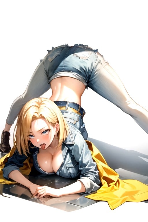 Android 18 (dragon Ball Z), Squatting, Jack O' Lantern Pose  AI Porn