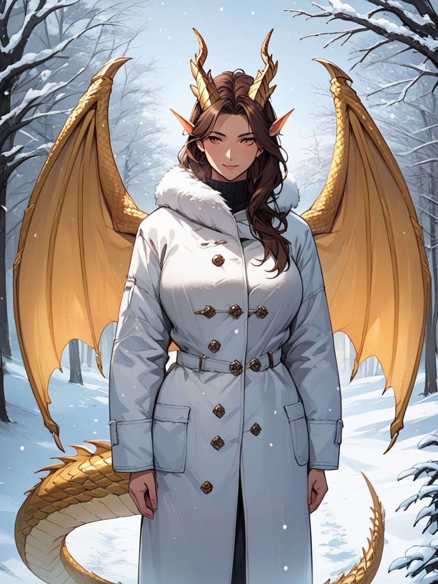 雪が降っている, Golden Dragon Wings, Tail Covered In ScalesAIポルノ