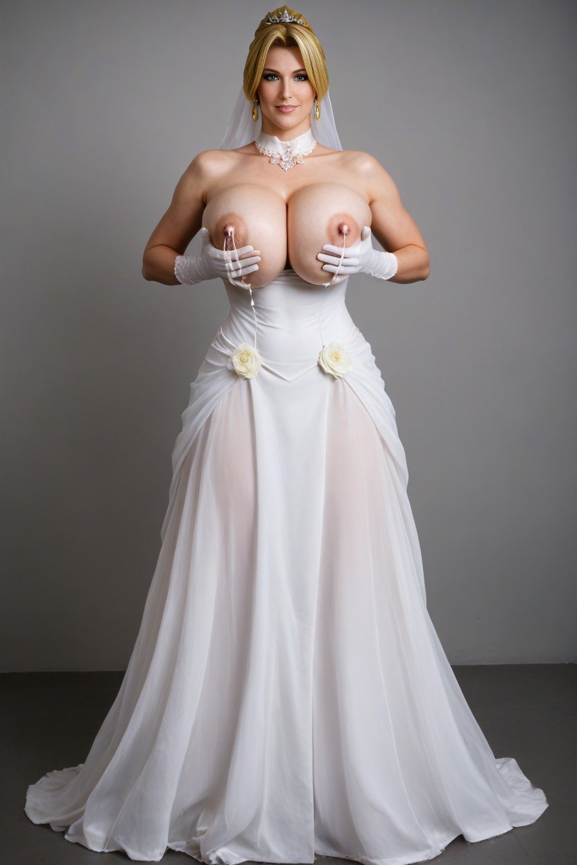 Wearing Bridal Dress, Apretando Los Pechos, Covered In CumPorno AI