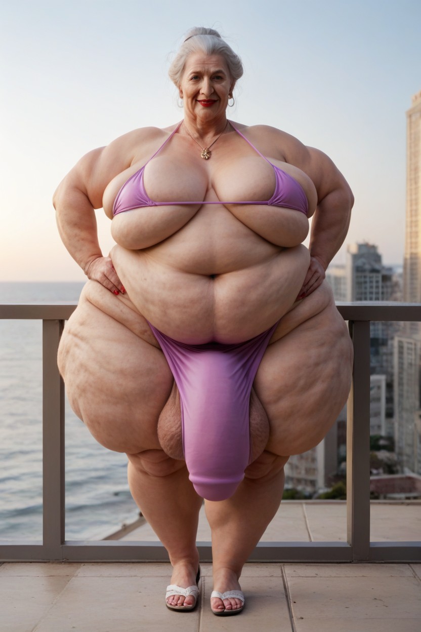 Balcony, Natural Saggy Breast, Obese Shemale AI Porn