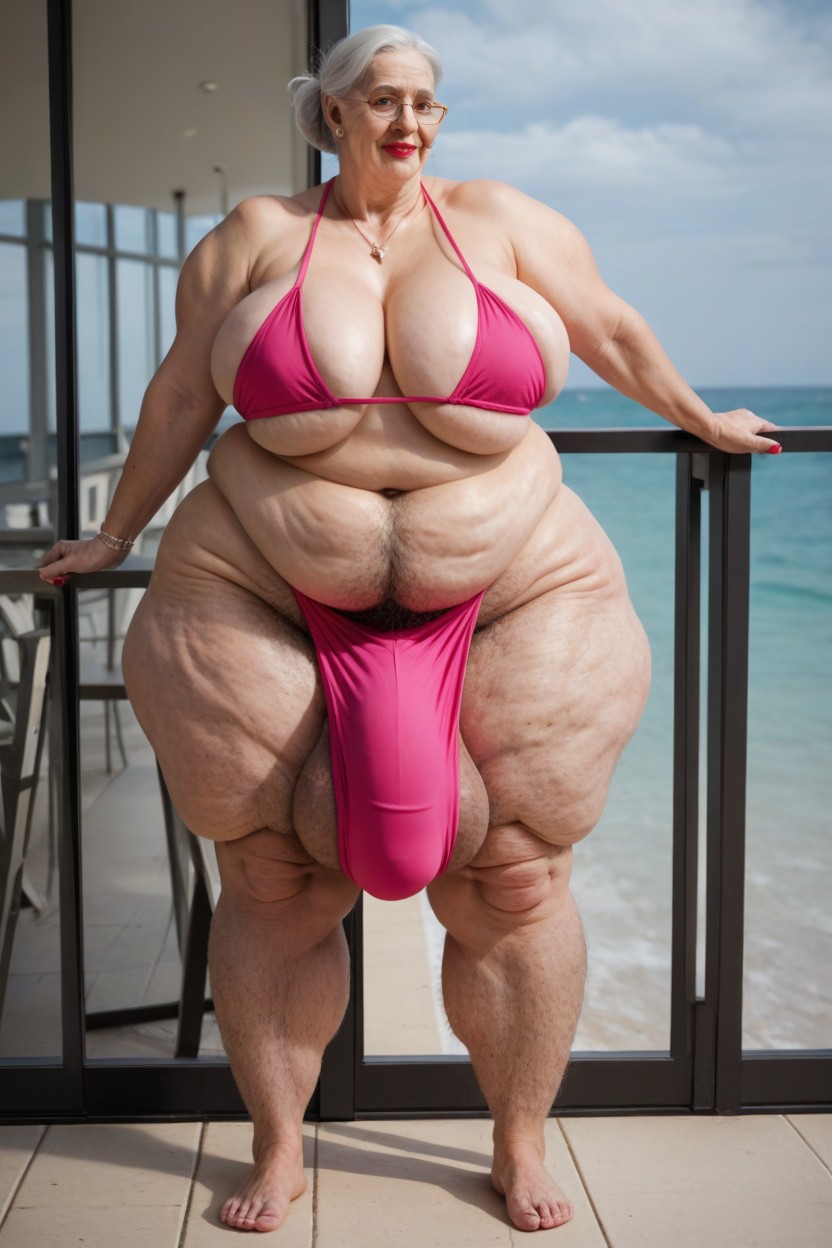 Long Length, Messy Hair Bunhyper Weight Gain Hyper Obese Massive Cleavage, Extremely Large Ass Shemale AI Porn