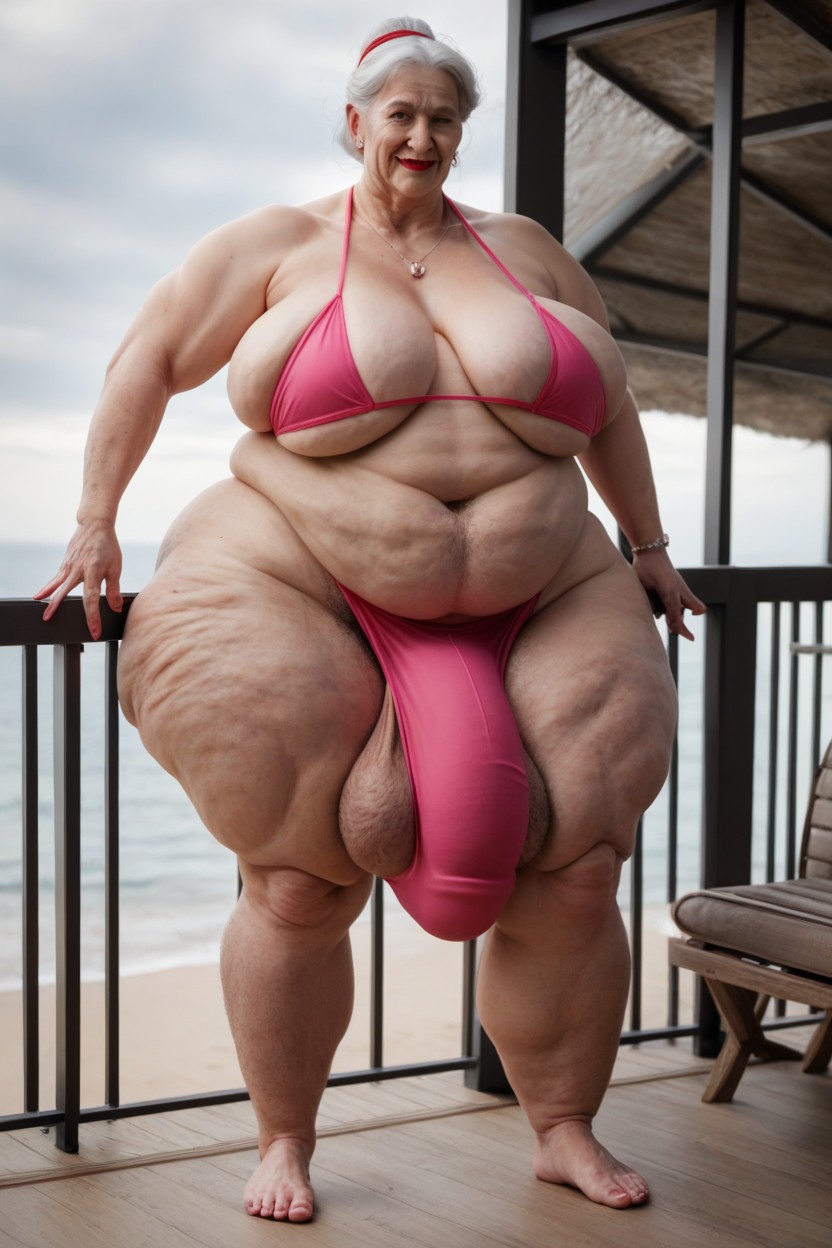Extremely Large Ass, Cellulite Arms, Grinning Shemale AI Porn