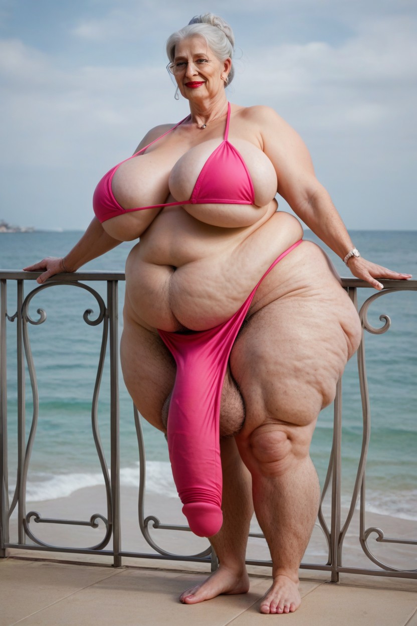 Bikini, Long Length, Huge Feet Red Lipstick Shemale AI Porn