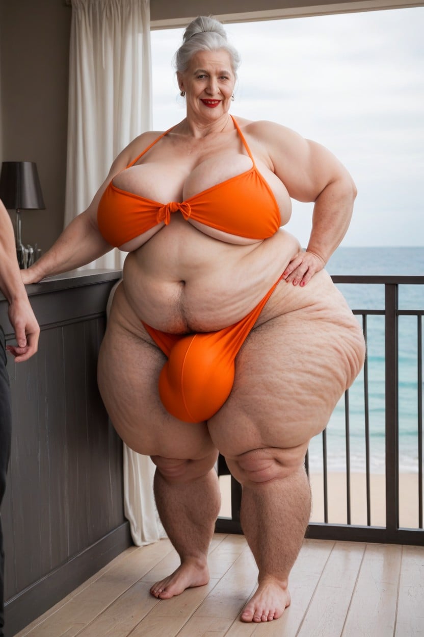 Cellulite Legs, No Cleavage, Standing Next To Male Shemale AI Porn