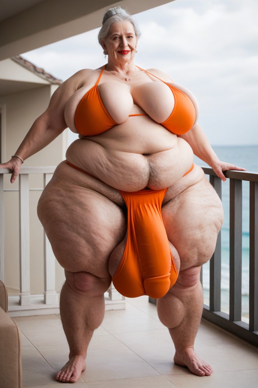 Pudgy, Male Standing Next To Taller Futanari, Cellulite Body Shemale AI Porn