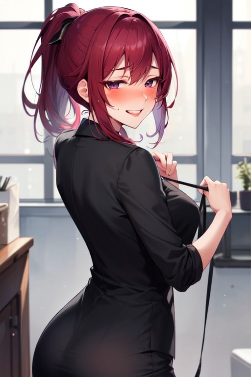 Purple Hair, Rear View, Ponytail AI Porn