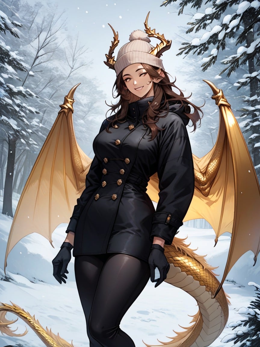 Covered In Scales, Warm Leggings, Big Golden Dragon WingsAIポルノ