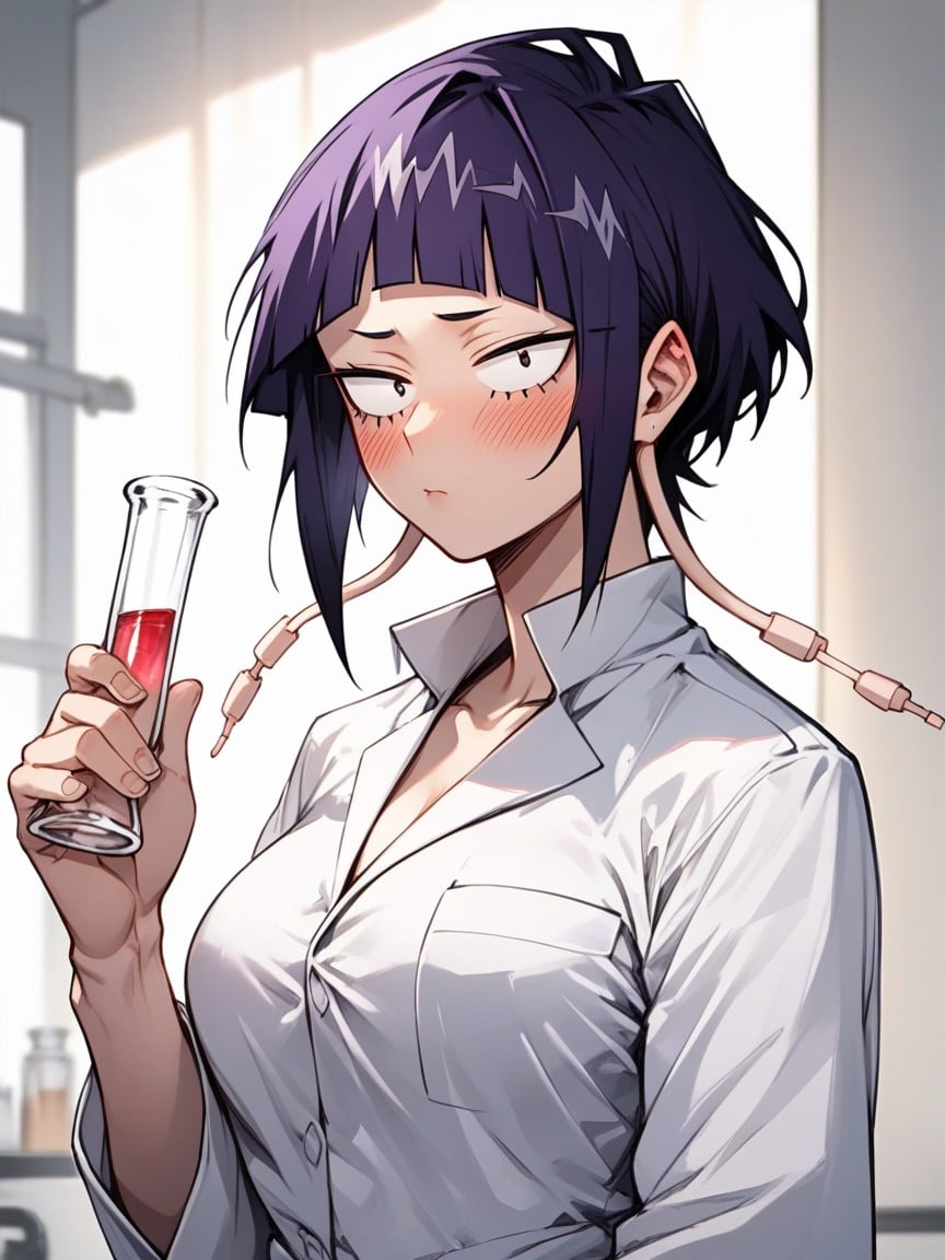 Blush, One Hans Holding A Flask, Blurred Lab Background Hentai AI Porn