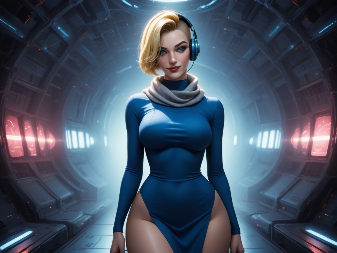 Slender Waist, Blue Headphones, Woman Surrounded By AliensAI黄片