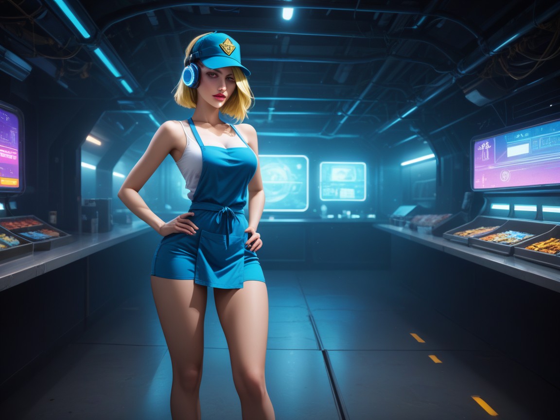 Hourglass Body Shape, White Tank Top, Neon Blue Fog AI Porn