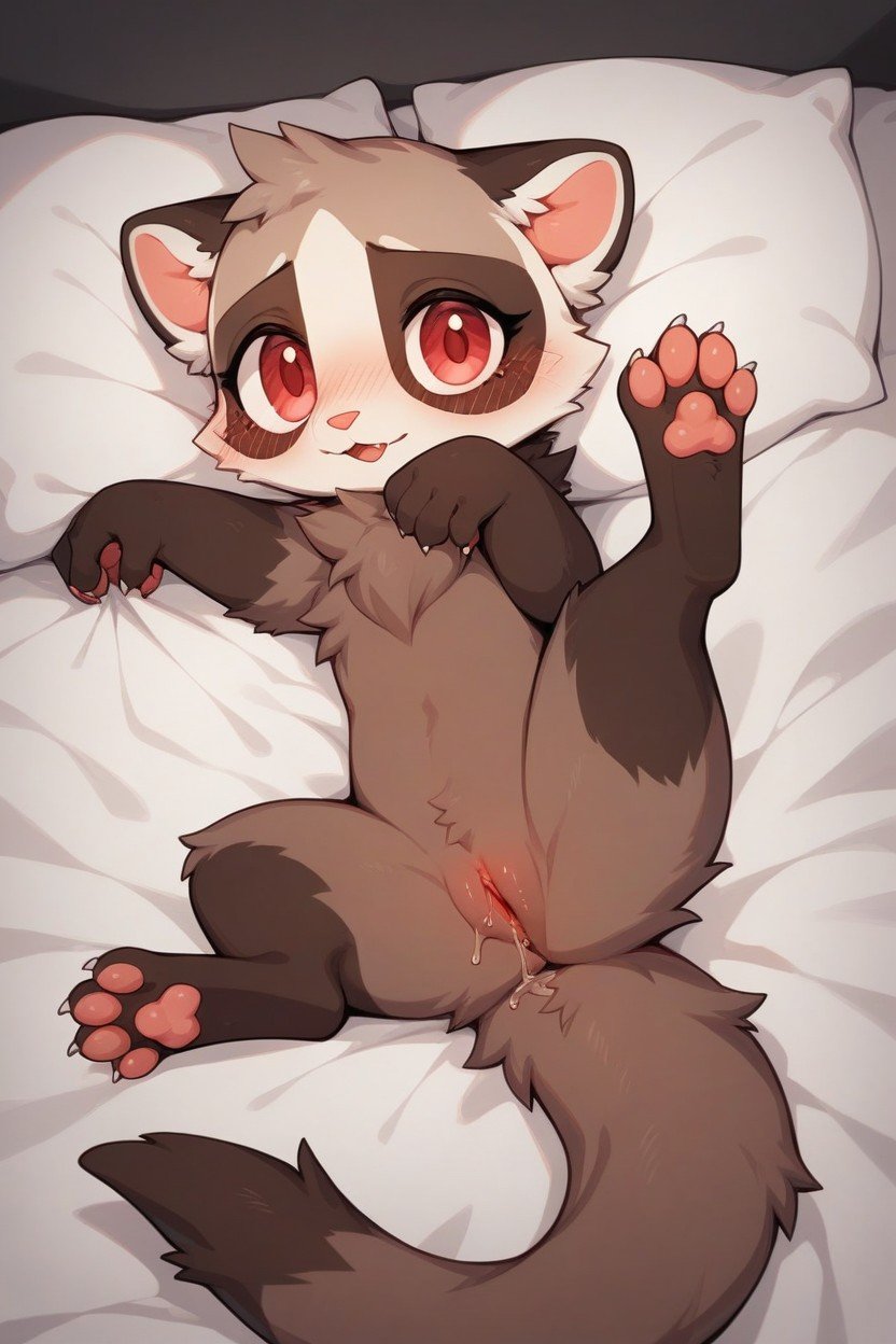 Legs Up, Looking At Viewer, Anthro Brown Ferret Furry AI Porn