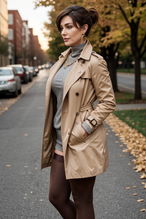 Full Length, Mature Woman Walking Alone Along An Empty Park Alley, Beautiful Fingers AI Porn