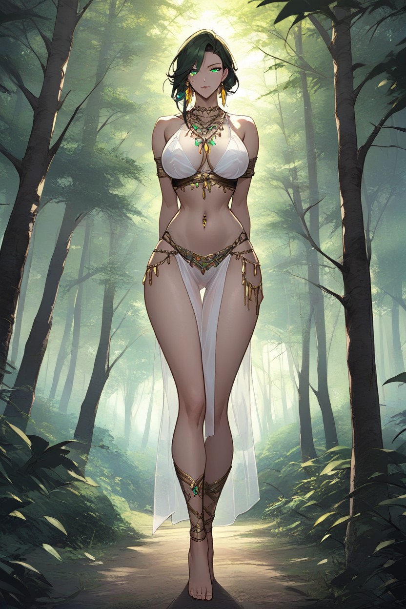 Narrow Waist, Shadows From Trees, Earrings AI Porn
