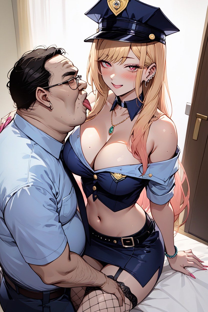 Passionate Kissing An Ugly Old Fat Naked Man, Police Hat, SkirtAI黃片