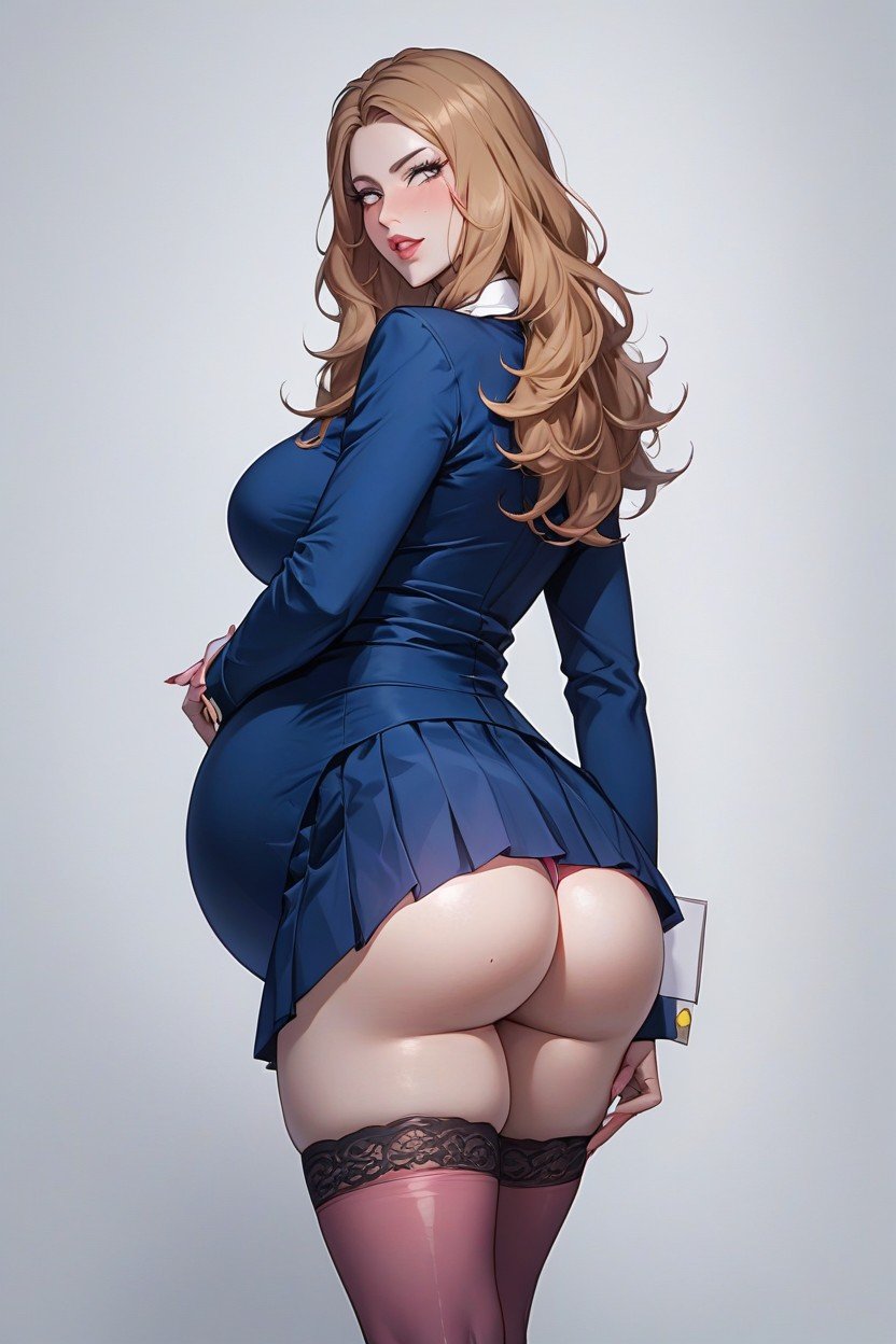 Curvaceous Pregnant Body With Curves, Best Detailed, Erotic Pink Tight StockingsAIポルノ