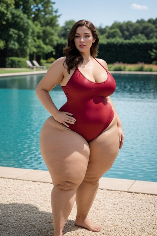 Full Body, Swimsuit, Red Big Lips AI Porn